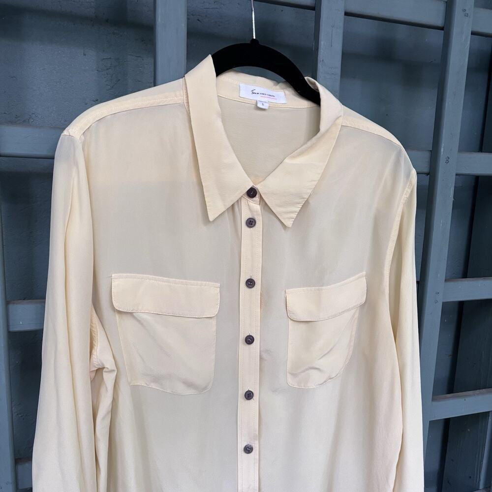 Vince Camuto Butter Yellow 100% Silk Officewear Minimalist Quiet Luxury Blouse L